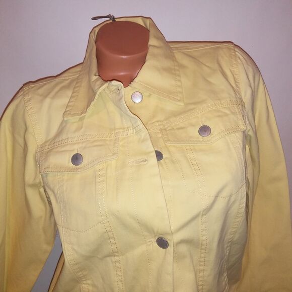 Vintage Tudor Court Denim Jacket Womens Small Solid Yellow Long Sleeve Collared - Picture 4 of 11